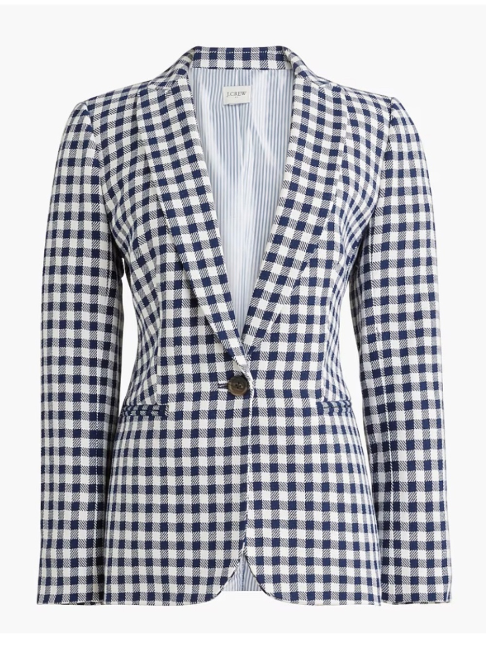 J Crew Blue & White Gingham one-button blazer NWT